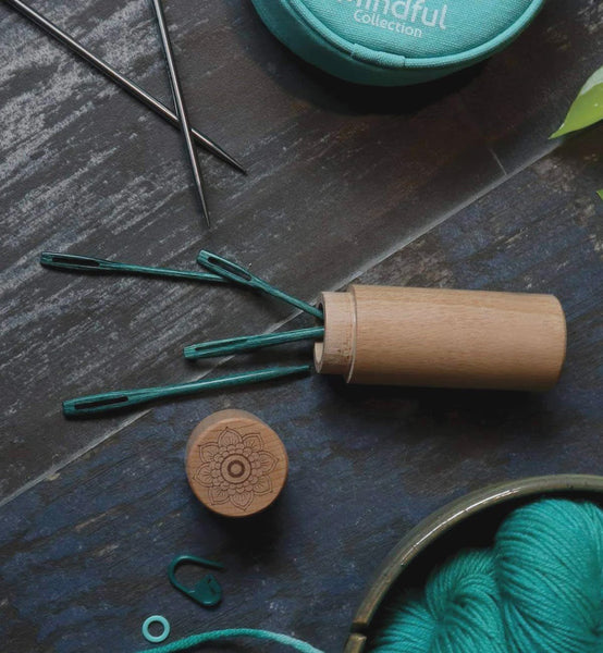 Mindful Teal Wooden Darning Needle Container 36635