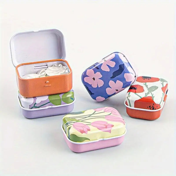 Floral Metal Knitting Accessories Boxes with Lids