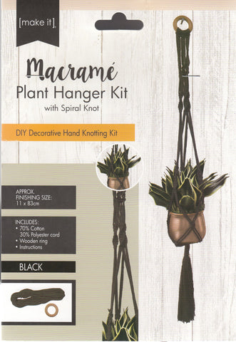Macrame Plant Hanger Kit with Spiral Knot 141324-Black